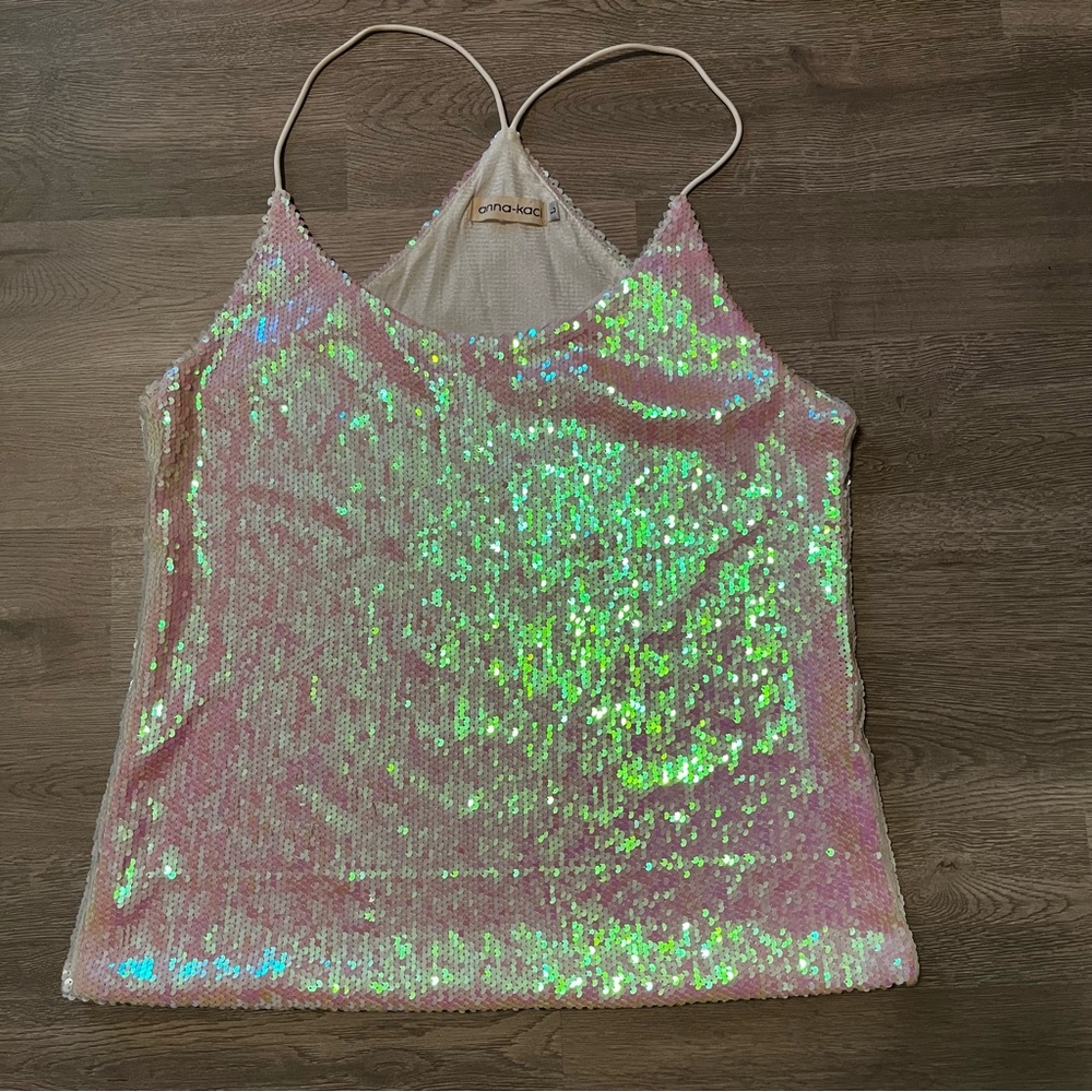 Multicolor Sequin Racerback Tank Top L - Picture 7 of 12